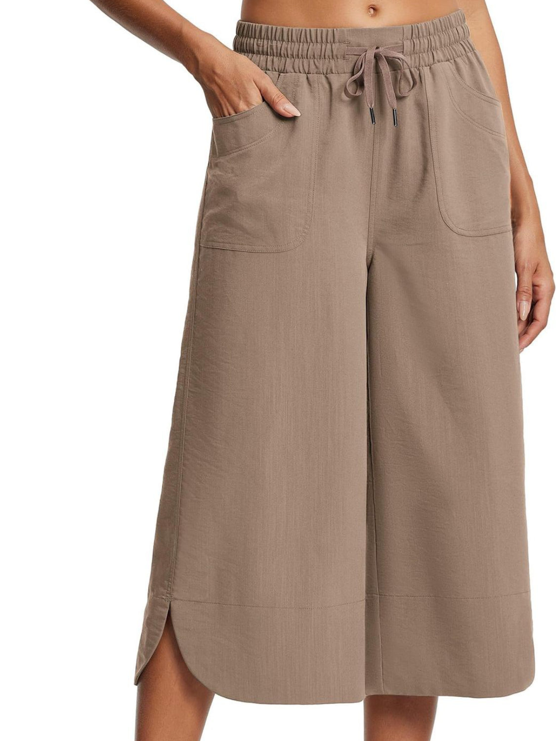 Full Size Drawstring Wide Leg Capris Pants Plus Size