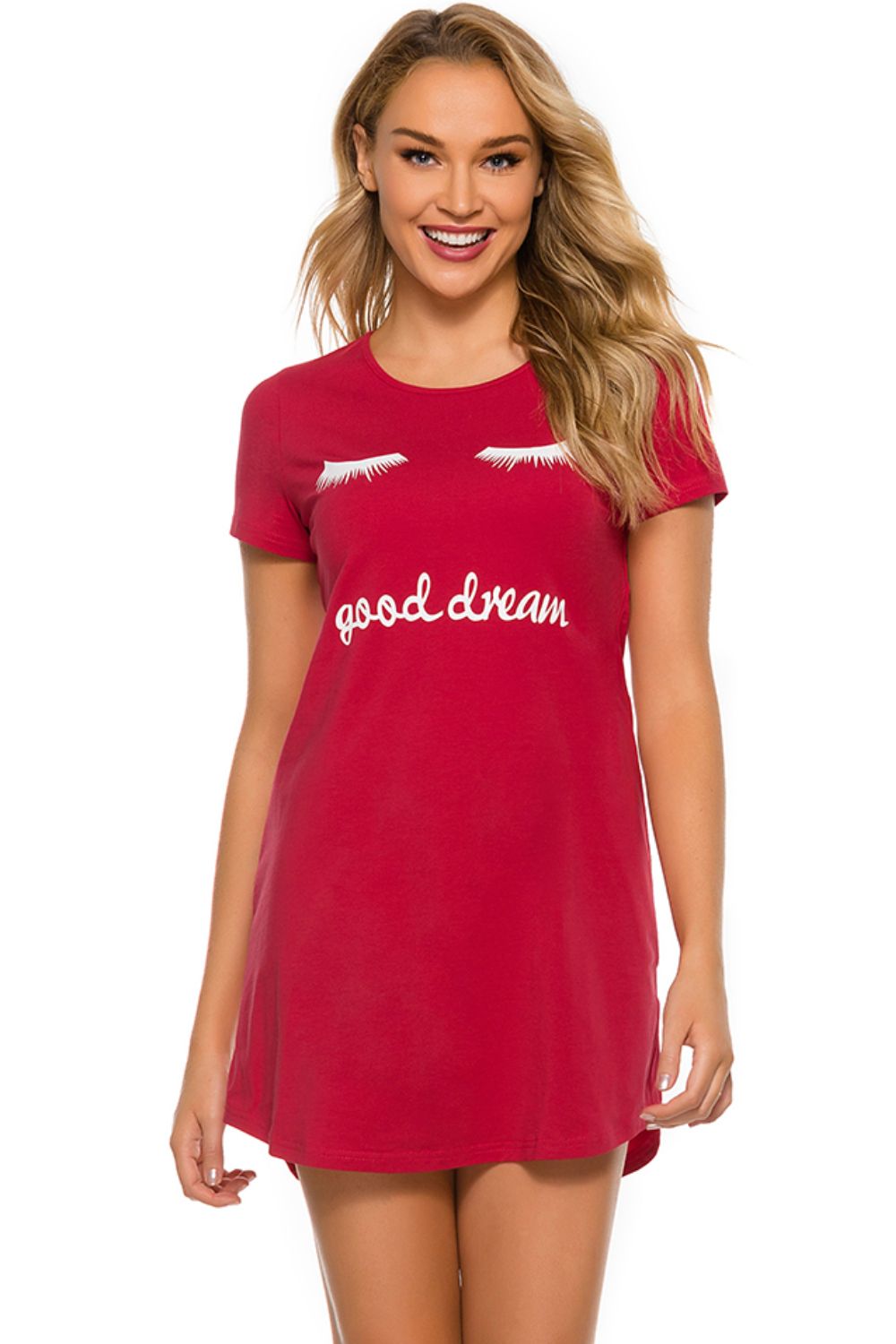 Graphic Round Neck Short Sleeve Lounge Dress - felvior