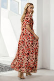 Floral V-Neck Short Flounce Sleeve Dress - felvior