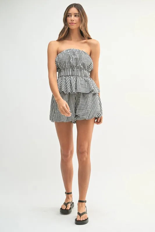 MABLE Gingham Tube Top and Shorts Set - felvior