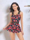 Ruched Printed Sweetheart Neck Two-Piece Swim Set - felvior