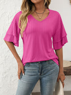 Mandy V-Neck Ruffle Half Sleeve Top
