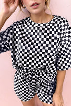 Checkered Round Neck Top and Shorts Set