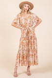Mittoshop Floral Tie Waist Flutter Sleeve Tiered Dress - felvior
