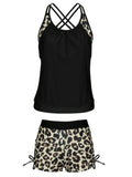 Crisscross Leopard Scoop Neck Two-Piece Swim Set - felvior