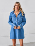 Pocketed Dropped Shoulder Mini Denim Dress - felvior