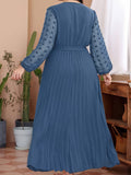 Plus Size Swiss Dot Tie Waist Maxi Dress - felvior