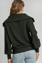 Umgee Full Size Ribbed Knit Half Zipper Sweatshirt Plus Size