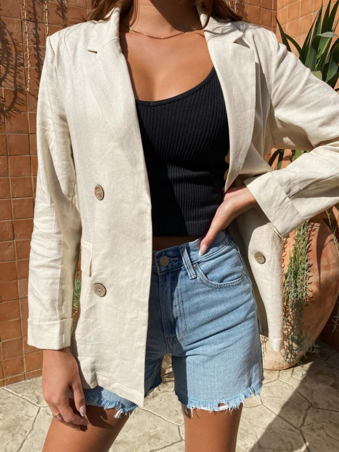 Lapel Collar Long Sleeve Blazer - felvior