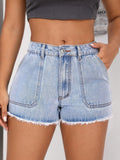 Raw Hem Pocketed Denim Shorts - felvior