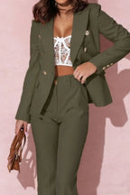 Full Size Lapel Collar Long Sleeve Blazer and Pants Set Plus Size
