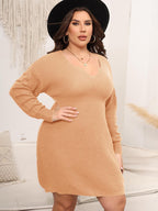 Plus Size Dropped Shoulder Long Sleeve Knit Mini Dress