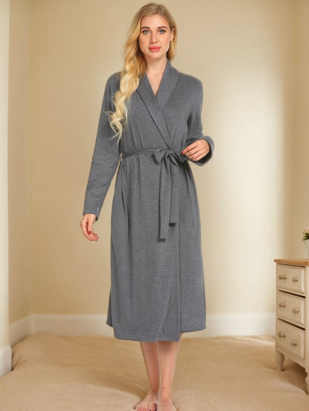 Tied Lounge Nightgown with Pockets - felvior
