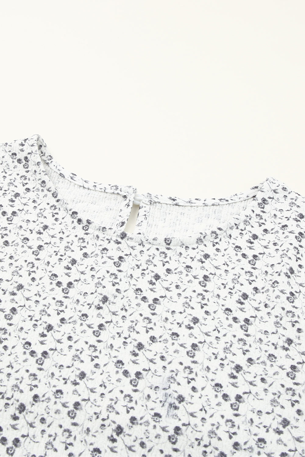 Printed Round Neck Flounce Sleeve Blouse