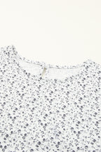 Printed Round Neck Flounce Sleeve Blouse