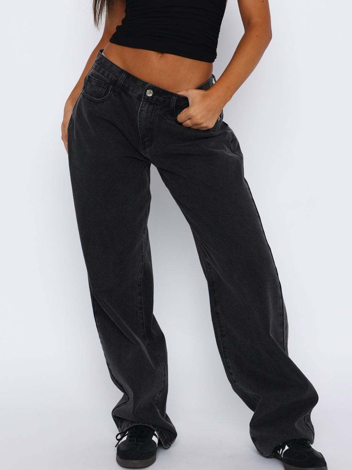 Wide Leg Jeans with Pockets - felvior
