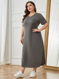 Plus Size Pocketed V-Neck Short Sleeve Lounge Dress - felvior