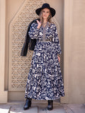 Printed Notched Neck Maxi Dress - felvior