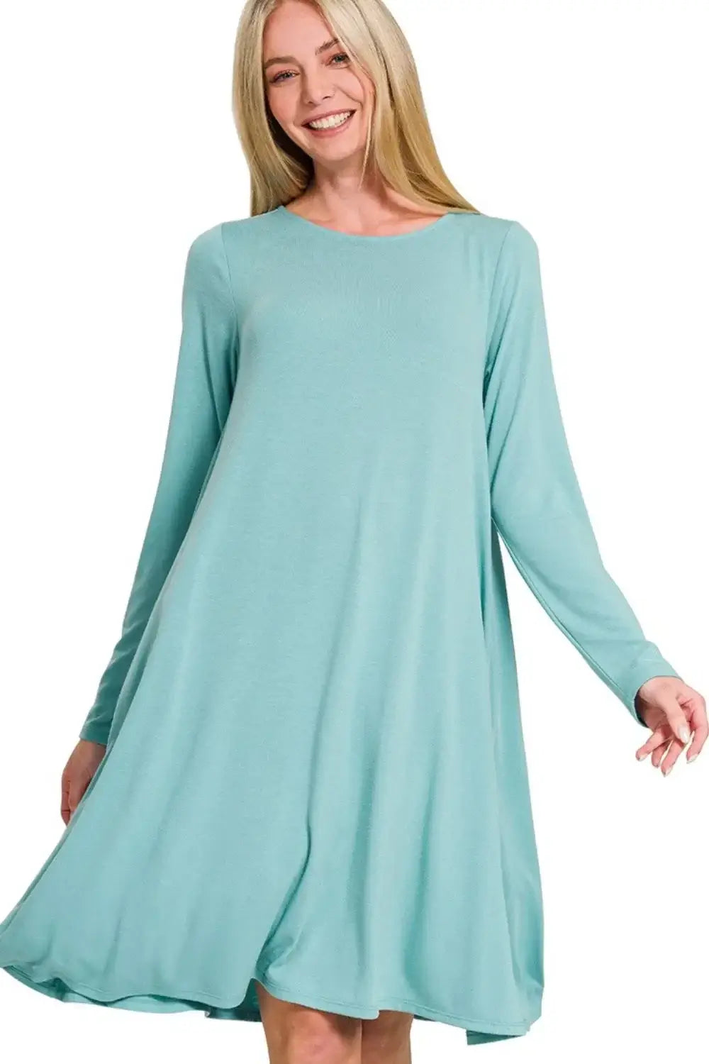 Zenana Long Sleeve Flare Dress With Pockets Hauptbild