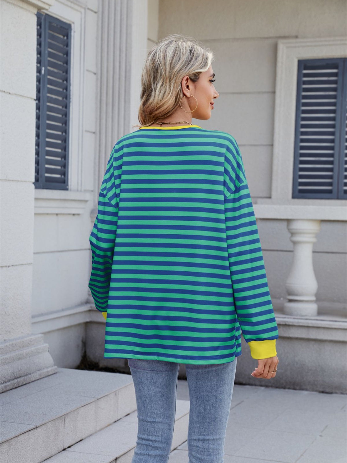 Lace-Up Striped Long Sleeve T-Shirt