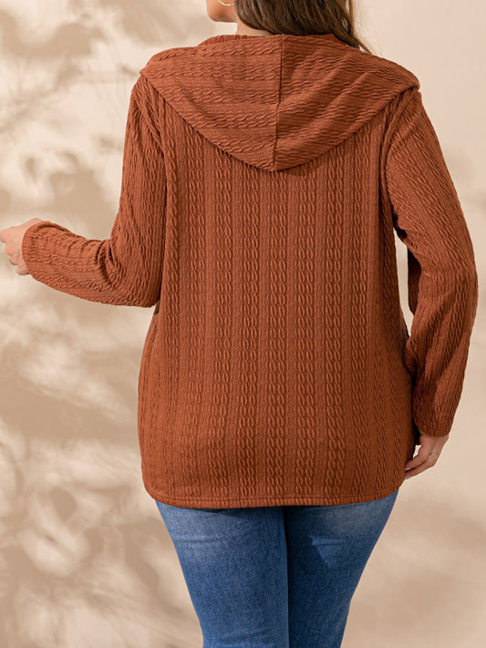 Plus Size Button Detail Long Sleeve Hoodie - felvior
