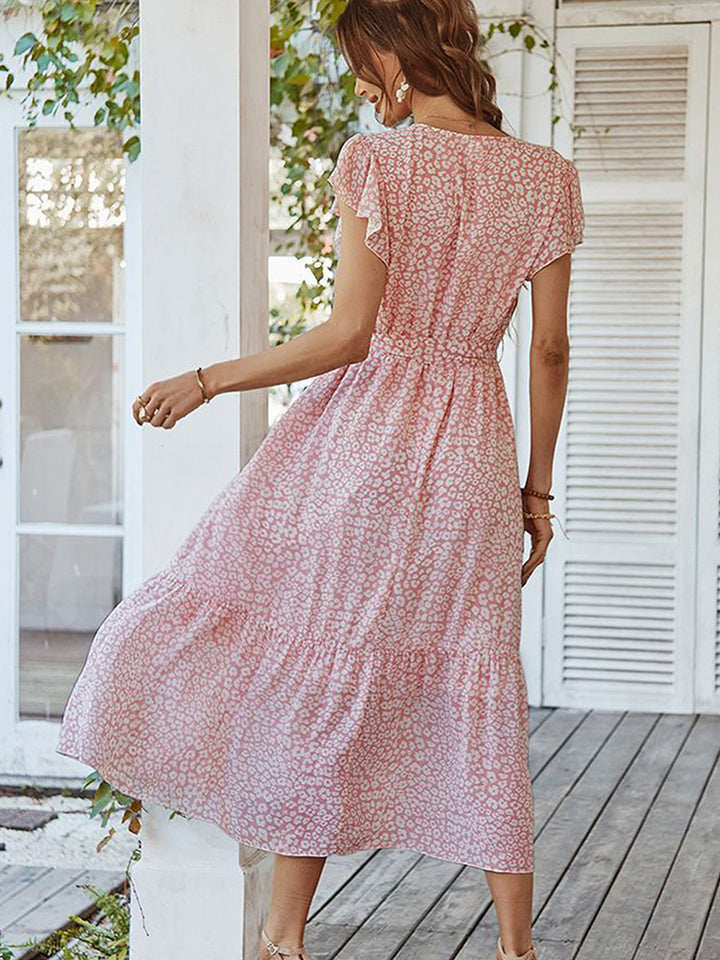 Kleid mit Leopardenmuster, Überkragen und Flatterärmeln Zweitbild