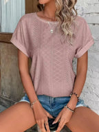 Eyelet Round Neck Short Sleeve Top