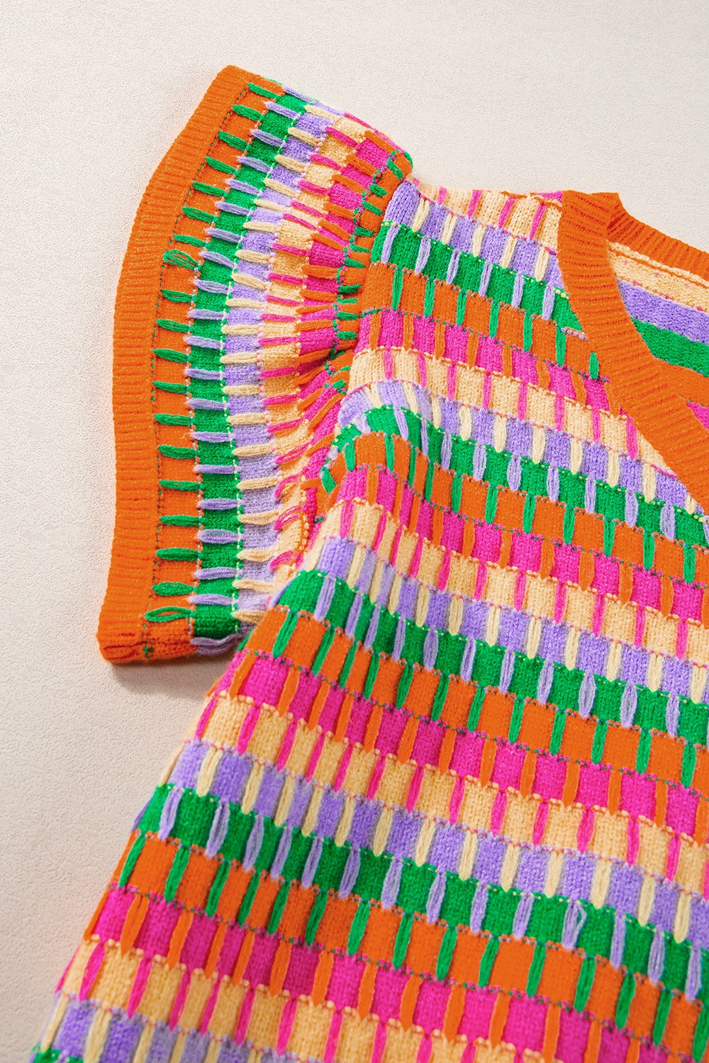 Contrast Striped V-Neck Knit Top - felvior