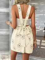 Devine Flower Wide Strap Overalls with Pockets