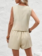 V-Neck Button Down Vest and Shorts Set