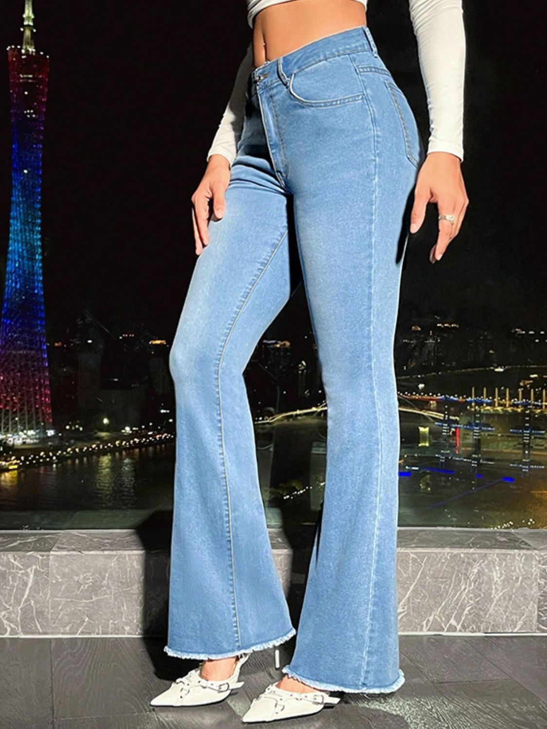 Raw Hem Bootcut Jeans with Pockets - felvior