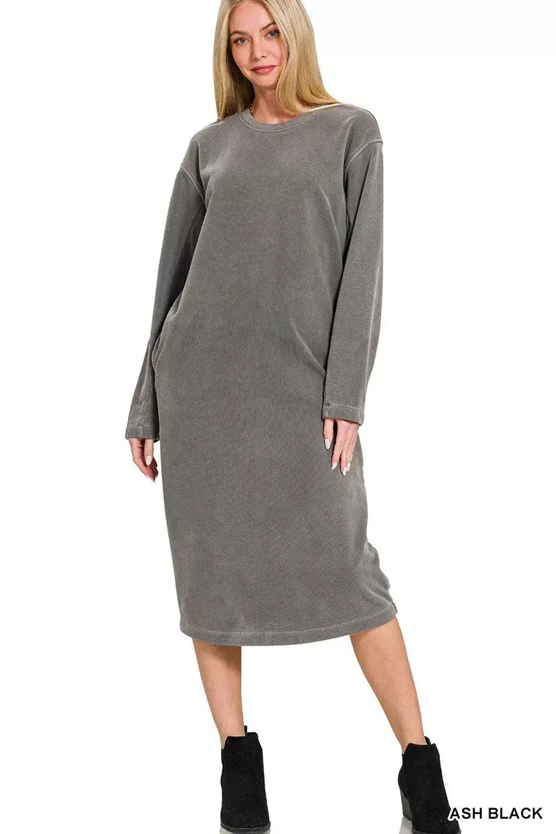 Zenana Soft Fleece Pigment Dye Sweatshirts Dress