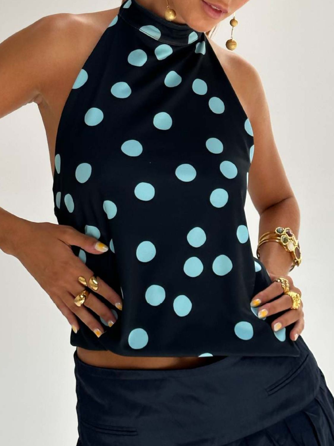 Backless Printed Halter Neck Tank - felvior