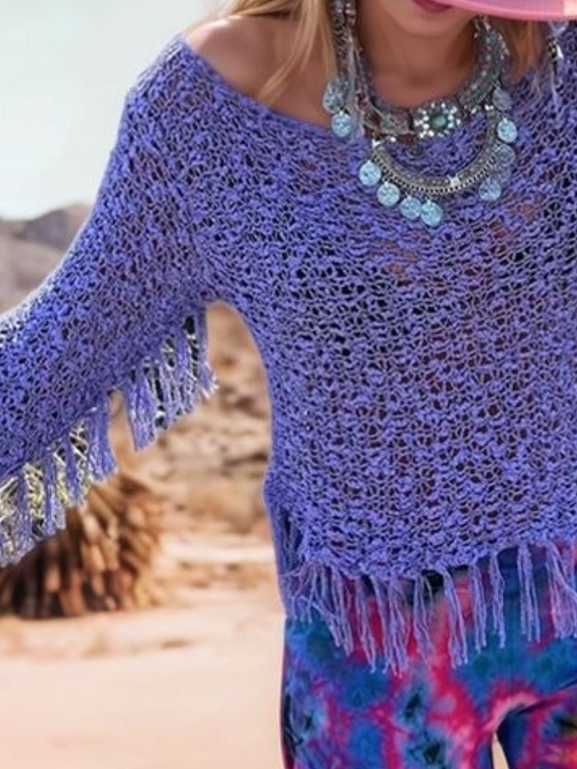 Tassel Boat Neck Knit Cover Up - felvior