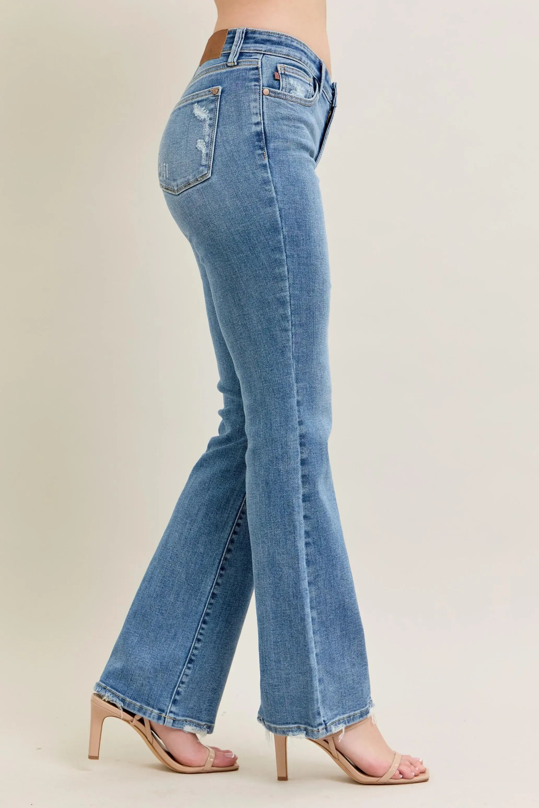 Judy Blue Full Size Mid Rise Wash Destroy Hem Bootcut Jeans Plus Size
