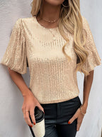 Sequin Round Neck Half Sleeve Top