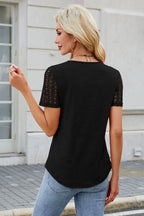 Smocked Round Neck Short Sleeve T-Shirt