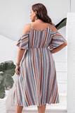 Plus Size Striped Cold-Shoulder Dress - felvior