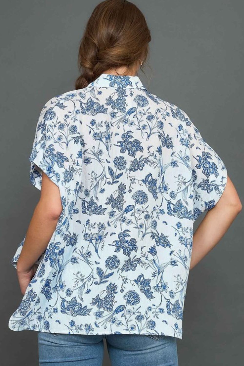 Umgee Full Size Two Tone Floral Print Top Plus Size