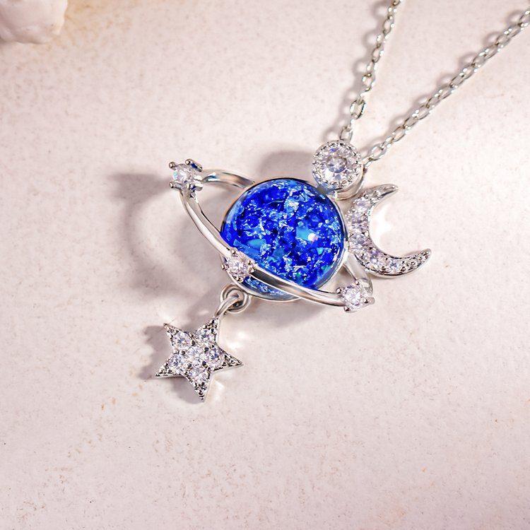 Starry Sky Inlaid Zircon Moon Star Necklace