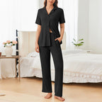 Button Down Long Sleeve Top and Pants Lounge Set