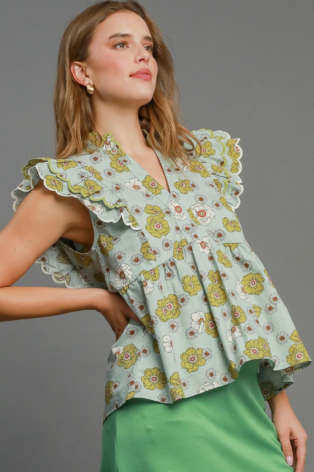 Umgee Full Size Floral Print Peplum Top Plus Size