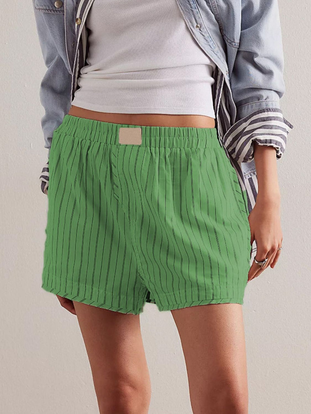 Striped Elastic Waist Shorts