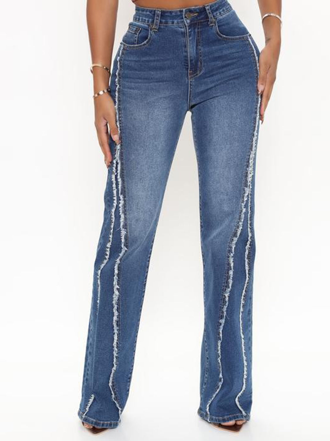 Raw Hem High Waist Jeans - felvior