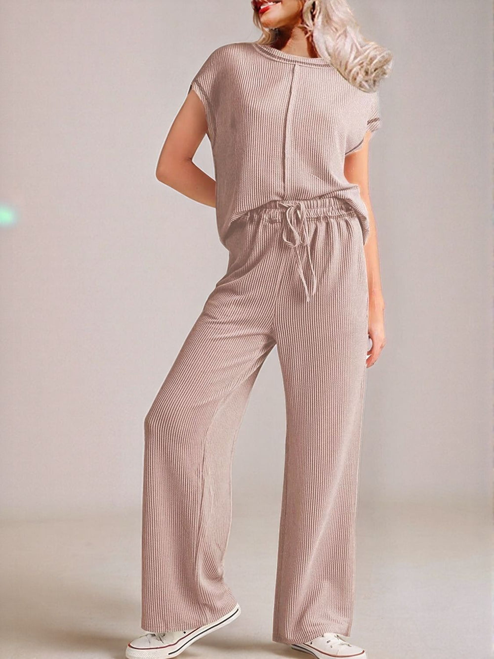 Ribbed Exposed Seam Top and Pants Set