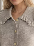Frill Button Up Collared Neck Long Sleeve Cardigan - felvior