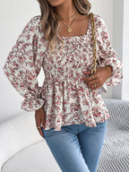 Floral Square Neck Flounce Sleeve Blouse
