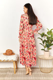 Double Take Floral Frill Trim Flounce Sleeve Plunge Maxi Dress - felvior