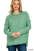 Zenana Full Size Melange Hacci Exposed Seam Hi-low Tee Plus Size