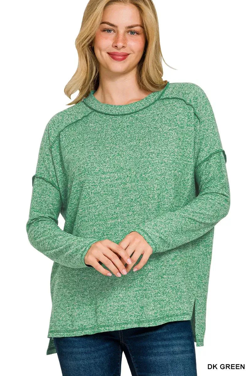 Zenana Full Size Melange Hacci Exposed Seam Hi-low Tee Plus Size Hauptbild